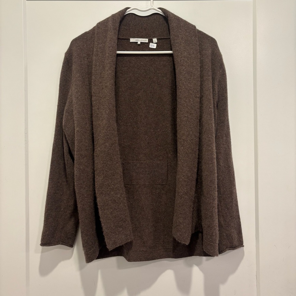 360 Cashmere Brown Shawl Collar Open Front Cardigan Sweater‎ Small